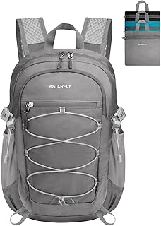 WATERFLY Small Lightweight Packable Backpack: 15L Mini Ultra Light Foldable Travel Daypack with Breathable Shoulder Strap Outdoor Hiking Camping Day Pack for Women Men Gray product image
