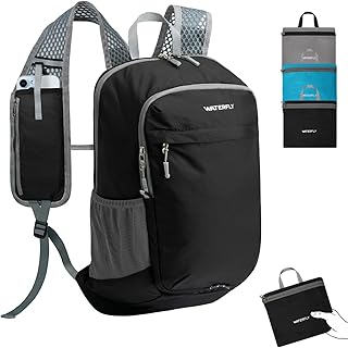 WATERFLY Packable Lightweight Small Backpack: 15L Foldable Mini Hiking Daypack - Ultralight Compact Day Pack for Women Men Outdoor Travel Camping Walking - Black product image