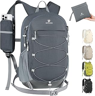 BECOJADDE Hiking Backpack 20L Small Backpack Packable Day pack Water Resistant Lightweight Travel Backpack for Women Men with Shoulder Strap Pockets for Hiking Camping Outdoor, Grey product image