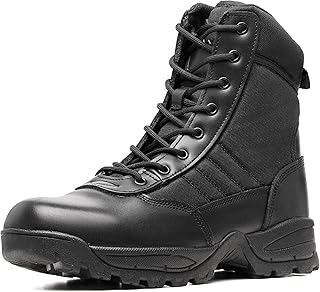 Men's Tactical Military Work Boots Black Waterproof Leather Motorcycle Combat Army Boot w/Side Zipper slip resistant and All Day Comfortable (6-8inch) product image