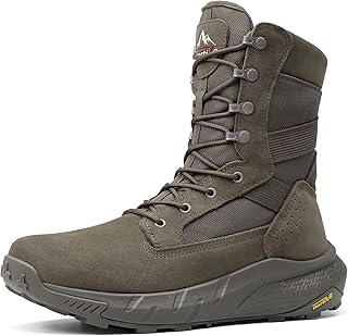 NORTIV 8 Men's Breathable Tactical Military Work Boots Side Zipper Leather Lightweight Hiking Motorcycle Combat Boots 8 Inches Peakforce product image