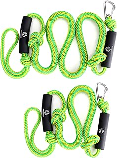 Obcursco Bungee Dock Lines for Boat, Docking Rope with 316 Stainless Steel Clips, Accessories for Jet Ski, PWC, SeaDoo, Pontoon, Center Console, Sets of Two(4ft & 6ft) (Green/Yellow) product image