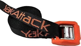 YakAttack 15' Cam Strap | Heavy-Duty Polyester Tie Down with Protective Rubber Buckle | Black/Orange - 2 Pack | Kayak Fishing Roof Rack Securement | Made in USA product image