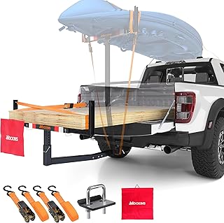 Mockins 750 Lbs Cap Truck Bed Extender Hitch Mount | 2-in-1 All-Weather Steel Canoe Rack & Kayak Trailer w/Stabilizer & Straps | Versatile Bed Extenders for Trucks & SUVs for Ladders, Pipes & Lumber product image