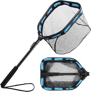 PLUSINNO Floating Fishing Net for Steelhead, Salmon, Fly, Kayak, Catfish, Bass, Trout Fishing, Rubber Coated Foldable Landing Net with Fixed or Telescoping Pole Handle, Fishing Gear and Gifts for Men product image