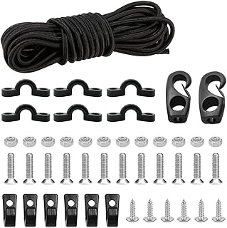 Kayak Deck Rigging Kit 8 Feet Bungee Cord with Bungee Cord Ends Hooks and Tie Down Pad Eye with Screw and 6 J-Hooks for Kayak Boat Canoe Accessory Outfitting Fishing Storage Bungee Kit product image