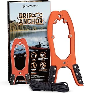 Canoe Anchor Grip - Boat, Float Tube & Kayak Fishing Accessories, Kayaking Equipment - Brush Clamp Anchor with Teeth - Gripper with 15ft Paracord - Rubber Grips - Coated Steel - product image