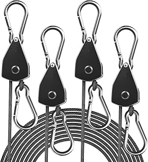 4-Pack 1/8" Adjustable Rope Hanger, Heavy Duty Ratchet Tie Down Strap with Reinforced Metal Gear, Ratcheting Pulley System Kayak Straps for Hanging Plants Grow Light and Various Tie-Down Uses product image