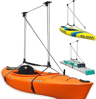 StoreYourBoard Kayak and Canoe Ceiling Hoist – Overhead Garage Storage Rack for Kayaks, Canoes, and Paddle Gear – Heavy Duty Pulley System Indoor Ceiling Mount product image
