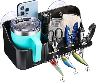 KEMIMOTO Boat Cup Holder, Caddy Organizer Installed With Screws/Suction Cups on Any Flat Surface, Storage Organizer, Cockpit Storage Box Marine Cup Holder for Bass Kayak Jon Pontoon Boat Accessories product image