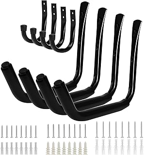KURUI Heavy Duty Garage Storage Hooks, 100 LB (15") Wall Mount Kayak Rack for Hanging Indoor/Outdoor, 8 Pack Large Wall Hook for Ladder Surfboards, Black Organization Hangers, Kayak Accessories product image