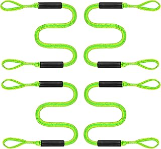 Bungee Dock Lines - Boat Accessories - 4 Feet Shock Cords Docking Rope Mooring Rope for PWC,Jet ski,Pontoon,Kayak,Canoe,Power Boat,Watercraft (Green and Yellow) product image