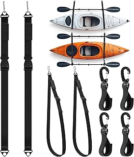 4 Pack Kayak Storage Hanging Straps and Paddle Board Clips Set 440lb Capacity Space Saving Wall or Ceiling Mount for Indoor Outdoor Paddleboard Canoe Storage Adjustable 74" Nylon Straps product image