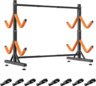SPECRAFT Freestanding Kayak Storage Rack, Adjustable Width Stand with Stable Base, Elastic Ropes, EVA Tube Sleeves, for Indoor Outdoor Garage product image