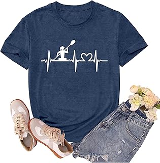 Kayaking Shirts for Women Kayak Kayaker Heartbeat Tshirts Nautical Boat Canoe Lover Tee Tops product image