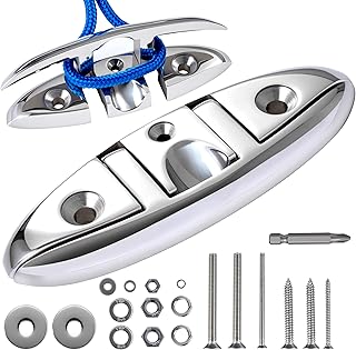 5" / 6" / 8" 316 Stainless Steel Boat Folding Cleats,Flip up Dock Cleat for Deck and Boat, 3 Hole Marine Splints with Fasteners, for Dock Line Mooring Accessories, Kayaks, Yachts & Docks product image