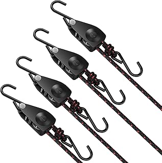 1/4" Ratchet Tie Down Straps, 4-Pack 12ft Adjustable Rope Hanger, Heavy Duty Kayak Pulley System with Hooks for Kayak Accessories, Hiking, Camping, Boating & Water Activities product image