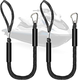 Five Oceans 4Ft PWC Dock Line, Bungee Dock Lines for Boats with 316 Stainless Steel Clips, 2-Pack, Black - Mooring Rope for Boats, Jet Ski, Kayak, Watercraft & Canoe - FO5044 product image