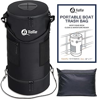 Boat Trash Can with 5.5in PVC Cross Opening, Large 26" Marine Garbage Bag for Pontoon, Fishing & Kayak Boats, 1680D Waterproof/Windproof Boat Trash Bag with Storage Pockets (Black) product image