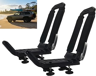 Folding Kayak Roof Rack - Low Profile When Folded, Universal Car SUV Truck Carrier, Elliptical Aluminum Alloy, Tool-Free Locking Hinge for Kayak, Canoe, SUP (Holds 100 lbs) product image