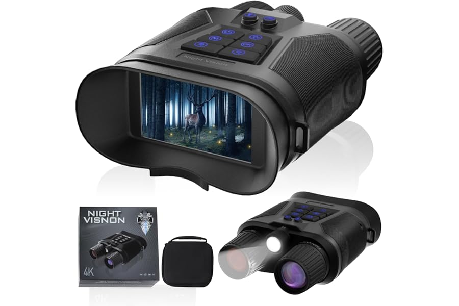 4K Digital Night Vision Goggles for Adults - Rechargeable Infrared Binoculars with 3'' Large Screen - 32GB Card Included, 3500mAh Battery, Audio Recording - 8X Zoom for Hunting, Camping & Security product image