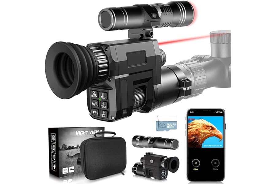 Digital Night Vision Scope for Rifles with APP Connection, Save Photos & Videos, 1313FT Night Vision Monocular for Hunting, IR Focus Adjustable, with 850nm IR Illuminator, Red Dot, 4X Optical Zoom product image