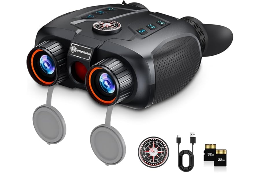 3D VR Night Vision Goggles - Night Vision Binoculars for Adults with Electronic Compass, Rechargeable Binoculars Dual-Lens Diopter Adjustment for Outdoor Enthusiasts and Animal Watchers product image