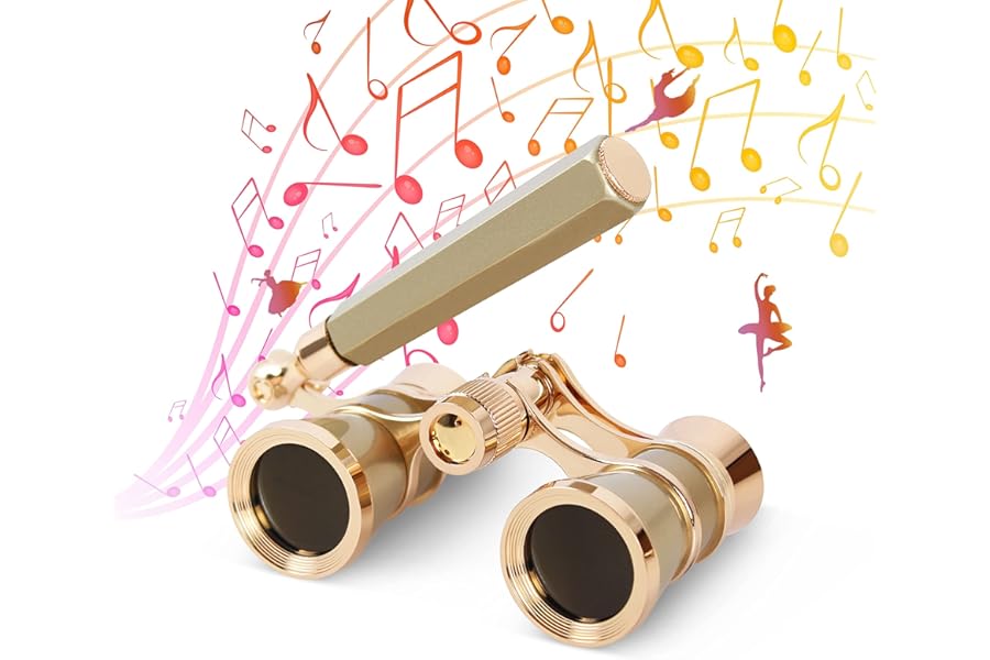 Aomekie Opera Glasses Binoculars 3X25 Theater Glasses Mini Binocular Compact with Handle for Adults Women in Musical Concert（Gold） product image
