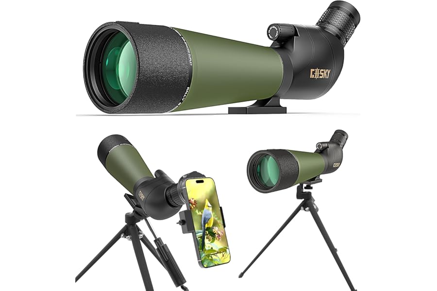Gosky Flagship DiamondEdge 20-60x80 Spotting Scope with Tripod, Carrying Bag and Quick Phone Holder - BAK4 High Definition Waterproof Spotter Scope for Bird Watching Wildlife observing,Green product image