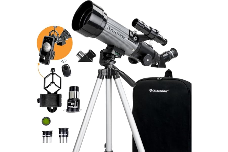 Celestron Travel Scope 70DX Portable Refractor Telescope – 70mm Aperture, Fully-Coated Glass Optics – Includes Bonus Phone Adapter, Backpack & More – Ideal for Beginners & Travel product image