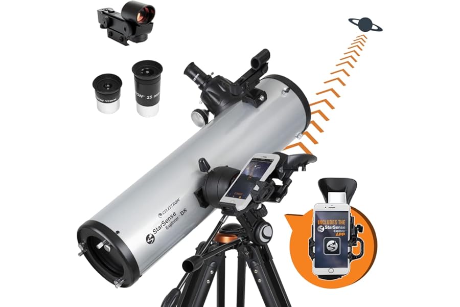 Celestron StarSense Explorer DX 130AZ App-Enabled Telescope – 130mm Newtonian Reflector with Smartphone Dock & StarSense App – iPhone & Android Compatible – Easy-to-Use for Beginners product image