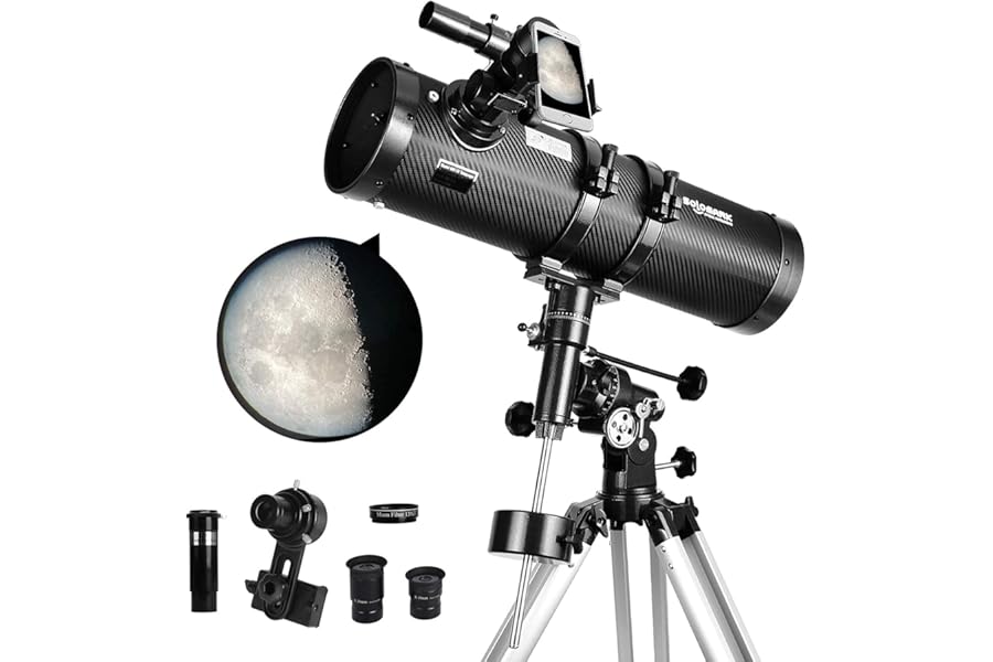 Telescope 130EQ Newtonian Reflector Telescopes for Adults, Professional Telescopes for Adults Astronomy, Comes with 1.5X Barlow Lens Smartphone Adapter & 13% T Moon Filter product image