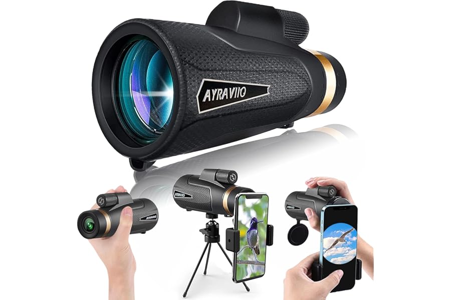 Birthday Gifts for Men Dad Husband Him Young, 12x60 Powerful Monocular Telescope with Phone Adapter & Tripod, SMC & BAK4 Prism, for Fathers Day, Hiking Gifts for Outdoors Lover product image