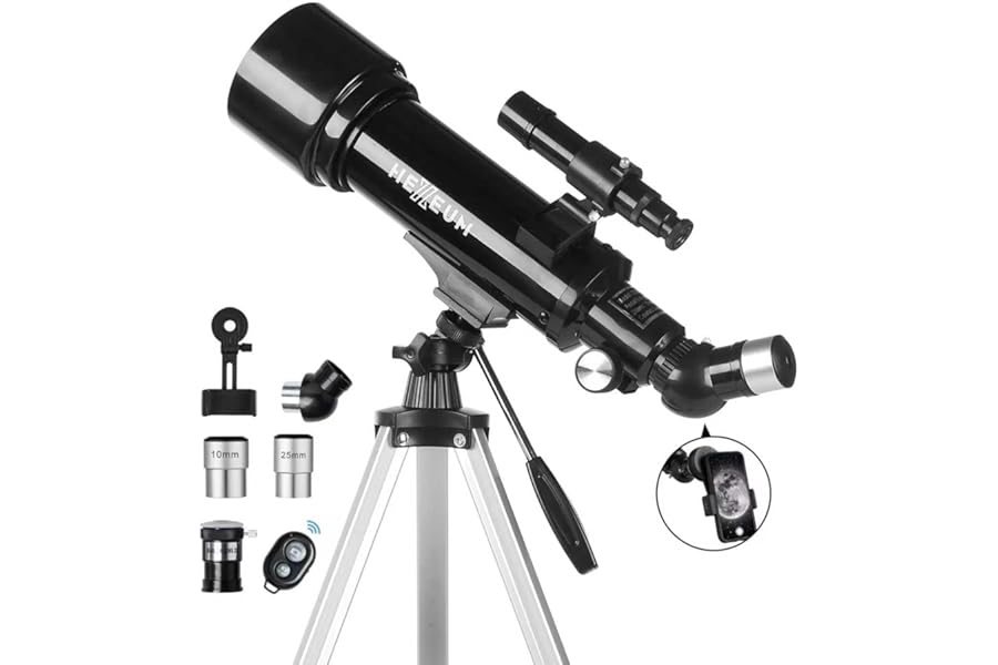 HEXEUM Telescope 70mm Aperture 500mm - for Kids & Adults Astronomical refracting Portable Telescopes AZ Mount Fully Multi-Coated Optics, with Tripod Phone Adapter, Wireless Remote, Carrying Bag Black product image