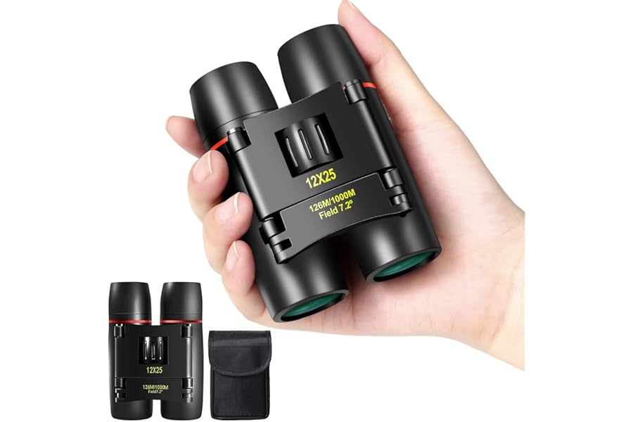 WRNRN 12X25 Mini Pocket Binoculars Compact, Small Lightweight Foldable for Adults Kids Bird Watching, Travel, Opera Concert, Hiking, Cruise, Football Game Green product image