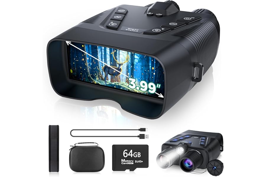 4K Night Vision Goggles, 58MP Full-Color Night Vision Binoculars with 10000mAh Rechargeable Battery, 64GB Card, 3.99" Screen and 1968FT Viewing Range for Camping Hunting & Security product image