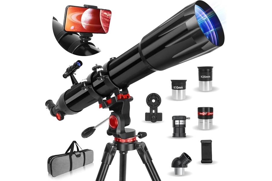 Telescope,Telescope for Adults High Powered, 90mm Aperture 900mm Professional Refractor Telescopes for Kids & Beginners, Magnification 450X,for Planet Observation with Stainless Tripod & Phone Adapter product image
