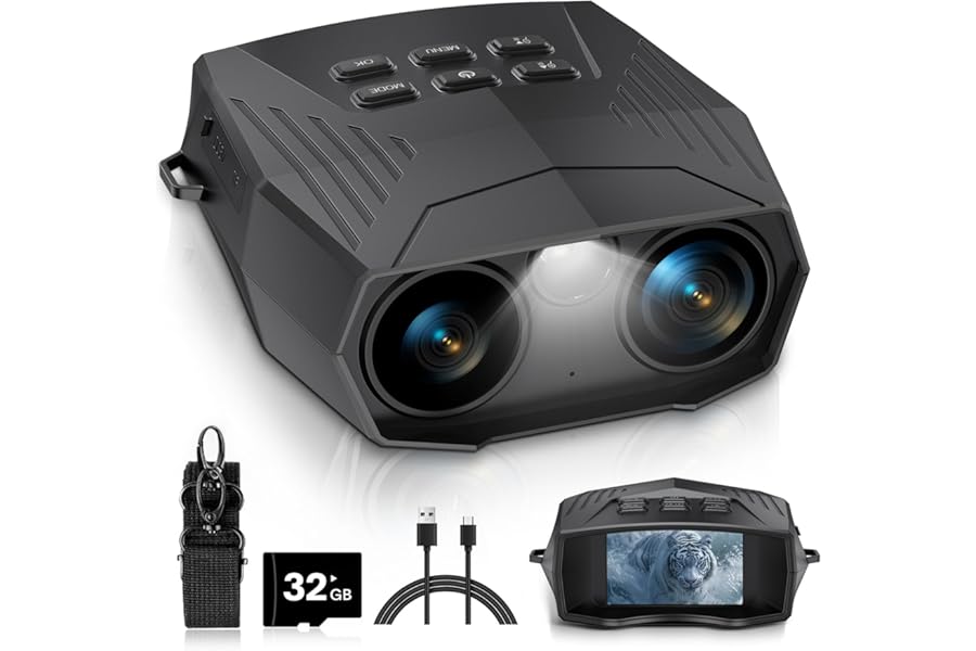Night Vision Goggles, Night Vision Binoculars for Adults, 5000mAh Rechargeable Infrared Binoculars with 3'' Large Screen, 10X Digital Zoom External Flashlight for Camping product image