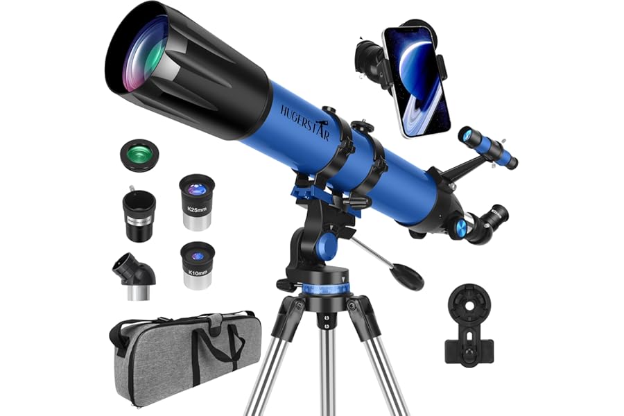 HUGERSTAR Telescope, Telescope for Adults High Powered, 90mm Aperture 800mm Professional Refractor Telescopes for Adults Astronomy Beginners with AZ Mount Stainless Tripod, Carry Bag and Moon Filter product image