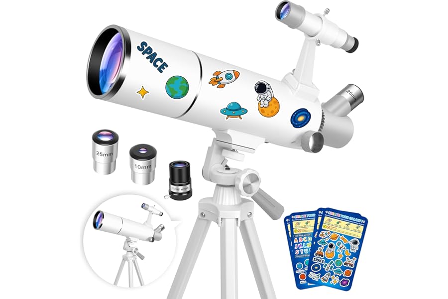 Hawkko Telescope for Adults & Kids – 80mm Aperture 500mm Telescopes for Adults Astronomy, (20X-150X) Portable Refractor Telescope Kit for Beginners with Decorate Stickers, AZ Tripod, Phone Adapter product image
