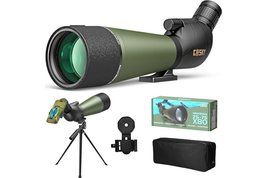 Gosky Flagship 25-75x80 Spotting Scope - Spotting Scopes with Tripod, Carrying Bag and Quick Phone Holder BAK4 Waterproof Spotter Scope for Bird Watching Target Shooting,Upgraded Version product image