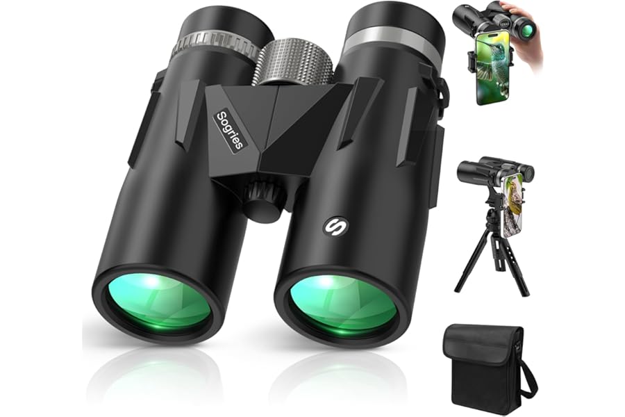 12x42 HD Binoculars for Adults with Phone Adapter, Tripod & Tripod Adapter - BAK4 Prism, FMC Lens, Waterproof & Fogproof, High Powered Scope for Bird Watching, Hunting, Hiking, Travel product image
