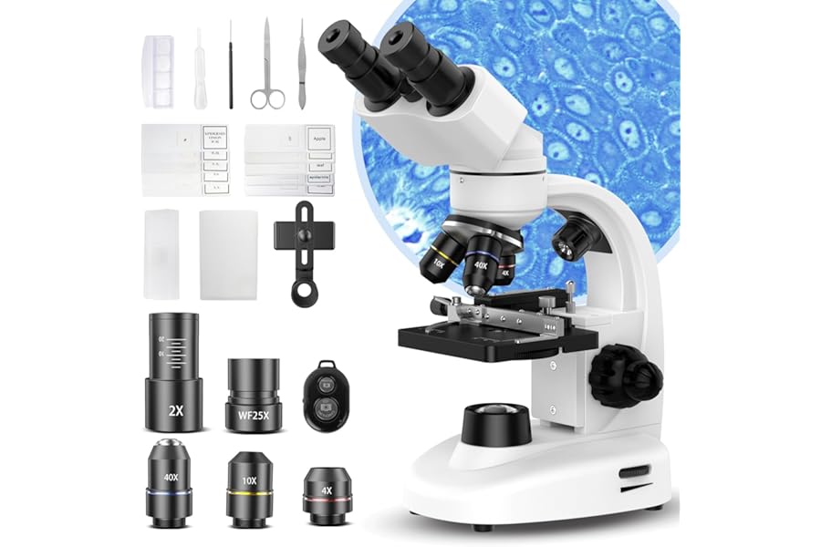 Compound Binocular Microscope for Adults, Professionals & Kids, 40X-2000X Magnification with LED Illumination, Mechanical Stage, WF10x & WF25x Eyepieces,Compatible for Lab, School, Home Education product image