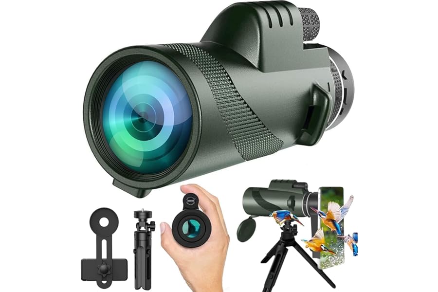 PhysioPhyx Monocular-Telescope 80x100 High Powered Monoculars High Definition for Adults High Powered with Smartphone Adapter Telescope Hunting Wildlife Bird Watching Travel Camping Hiking-Green product image
