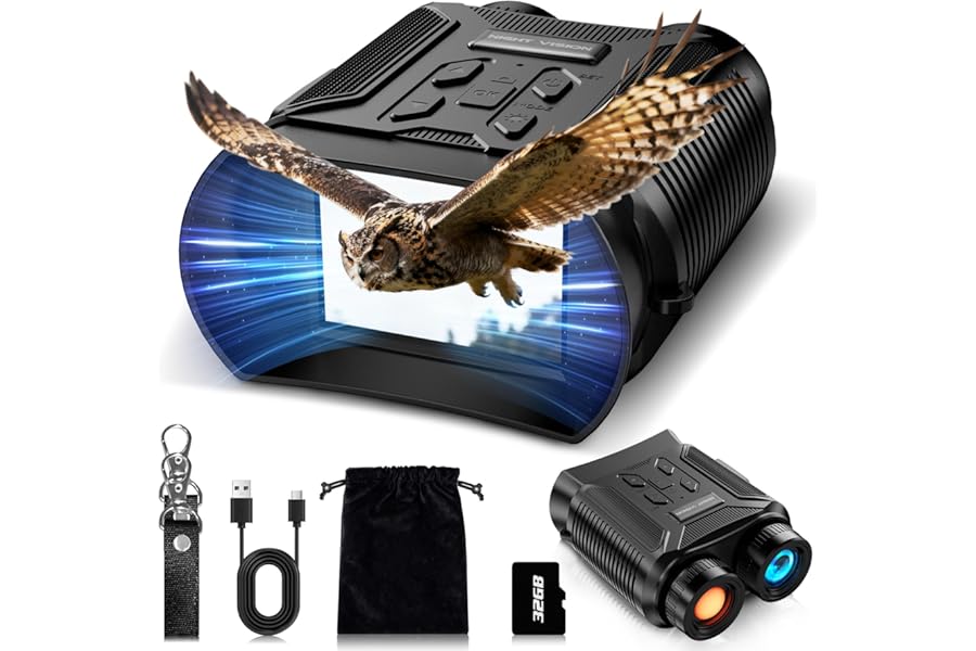 NKBZEB Night Vision Goggles - 5W Upgraded 4K HD IR Binoculars - 8X Digital Zoom, Rechargeable Binoculars with Camera Built in, 32GB Card to Save Photos and Videos, Flashlight (Black) product image