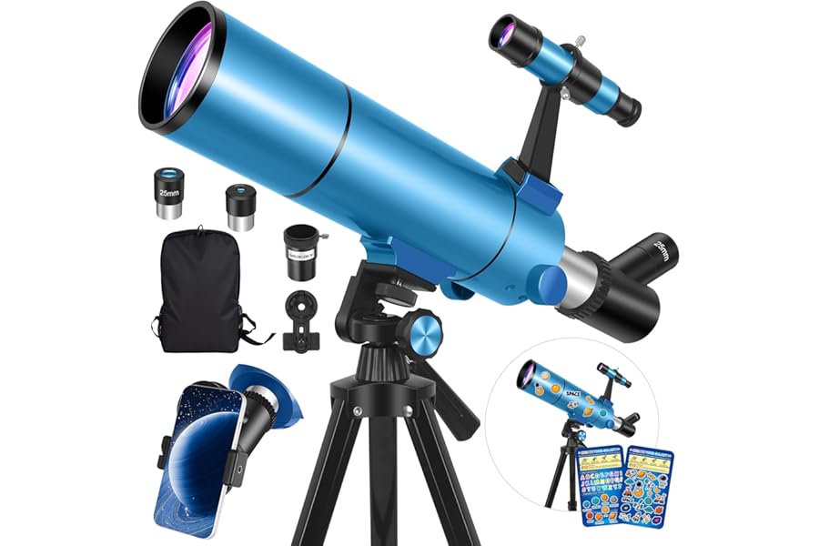 HUGERSTAR Telescope for Adults & Kids, 80mm Aperture 500mm (20X-150X) Professional Refractor Telescope for Astronomy Beginners, Portable Travel Telescopes with Tripod Phone Adapter, Stickers, Backpack product image