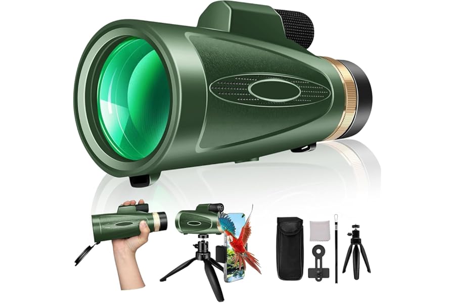 Monocular Telescope 80x100 High Power with Smartphone Adapter Tripod, Wide Field Monoculars for Adults with BAK4 Prism & FMC Lens, for Bird Watching Hiking Camping Wildlife-Green product image