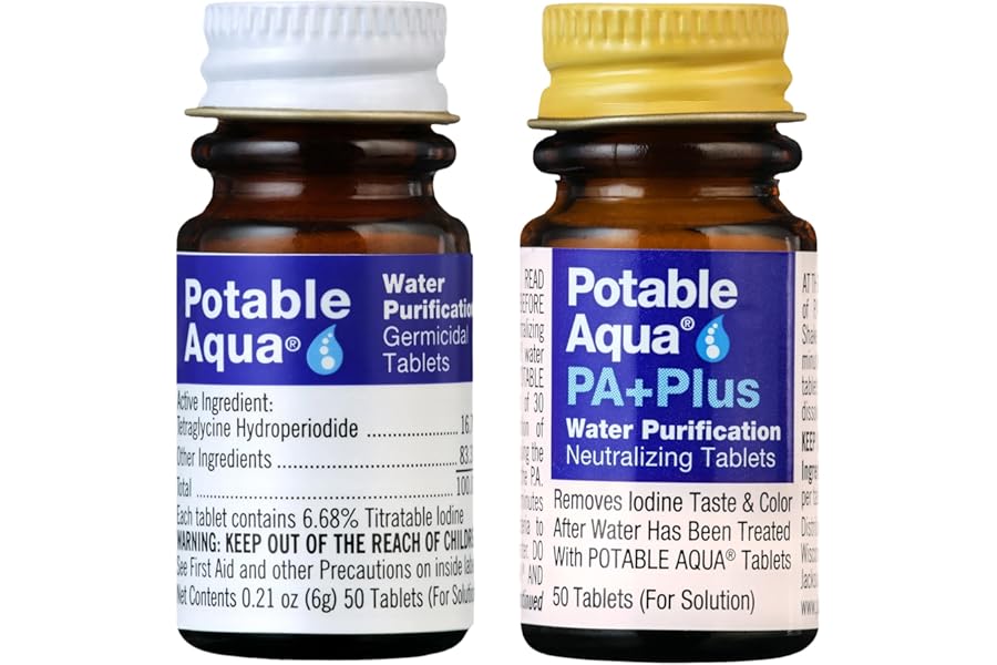 Potable Aqua Water Purification Tablets With PA Plus - Two 50 count Bottles product image