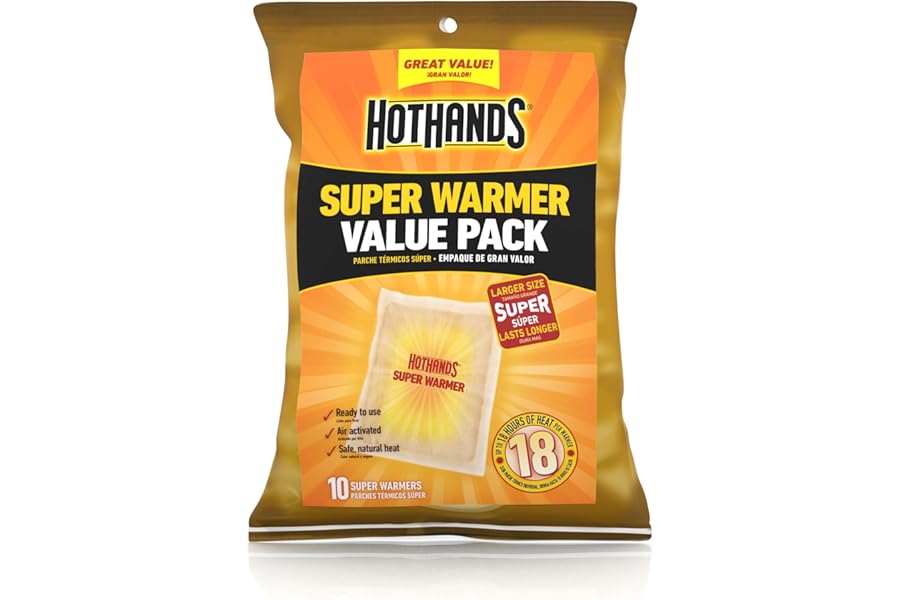 HotHands Body & Hand Super Warmers - Long Lasting Natural Odorless Air Activated Warmers - Up to 18 Hours of Heat - 10 Individual Warmers product image