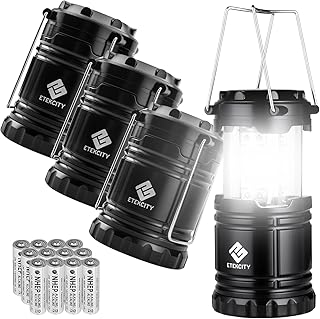 Etekcity Camping Lanterns for Power Outages 4 Pack, Flashlight for Camping Essentials, Survival Kit and Gear, Hurricane Preparedness Items, Emergency Led Battery Operated Lights, Black product image